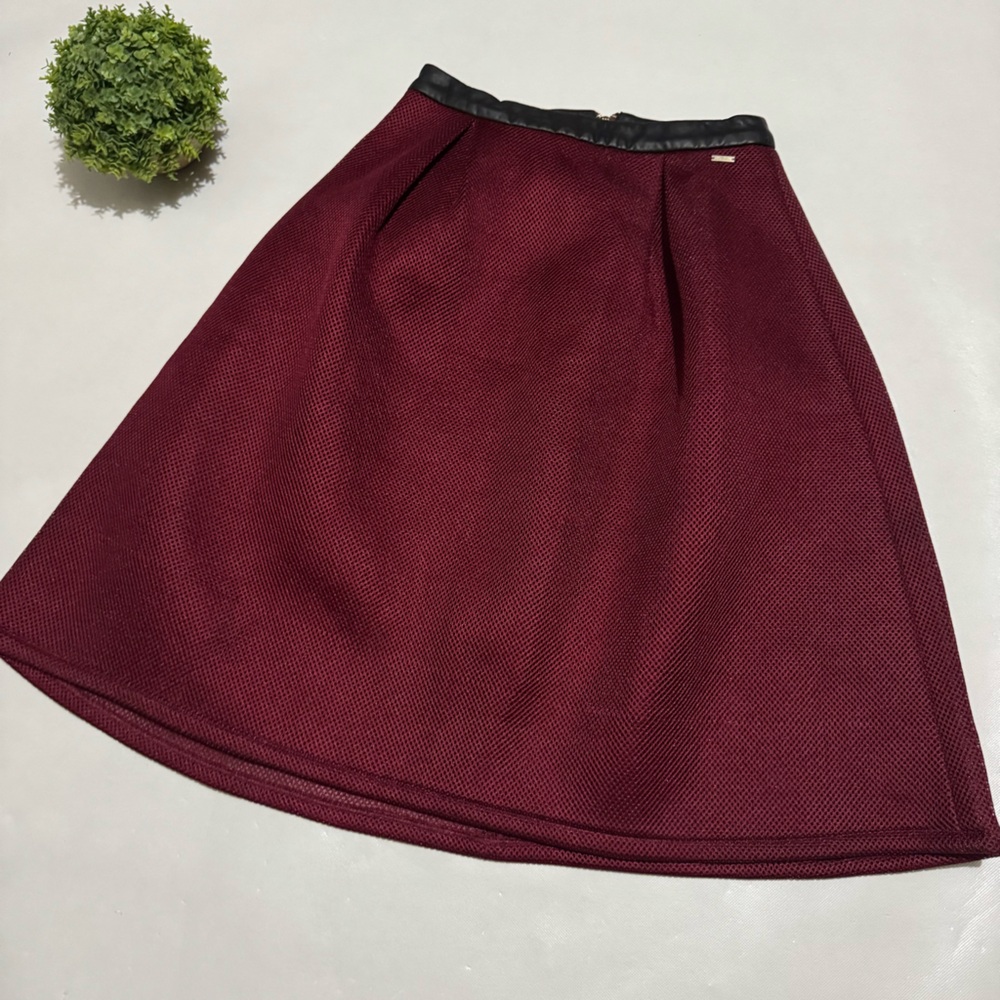 Armani Exchange Ed Maroon Mesh Net Pleated Fit Flare Modest Midi Skirt Size 2